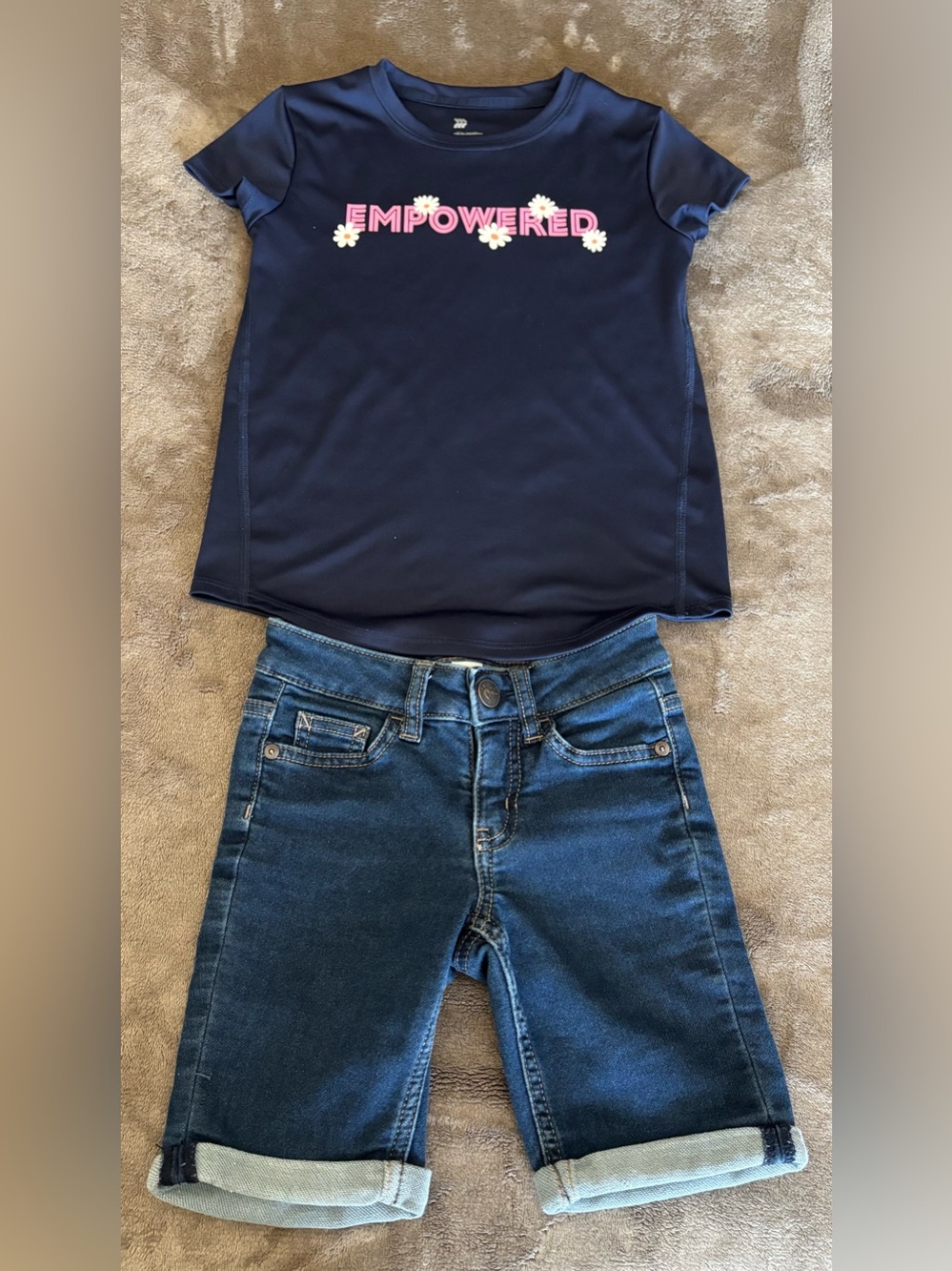 Kids Navy 'Empowered' Tee and Denim Bermuda Shorts Set